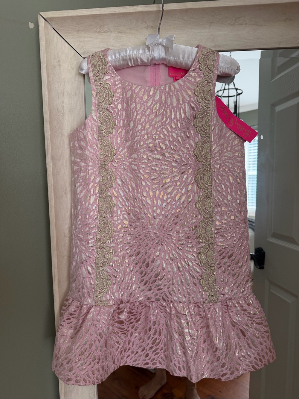 Lilly Pulitzer Prosecco Pink Lagoon Jacqaurd Dress with Gold Accents